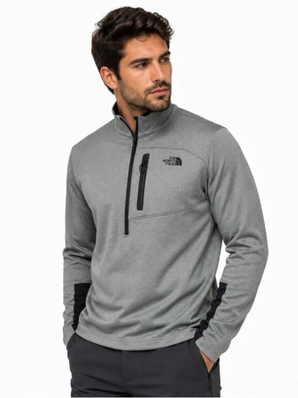 The North Face Canyonlands Mens 1/2 Zip Pullover Gray Black Fleece